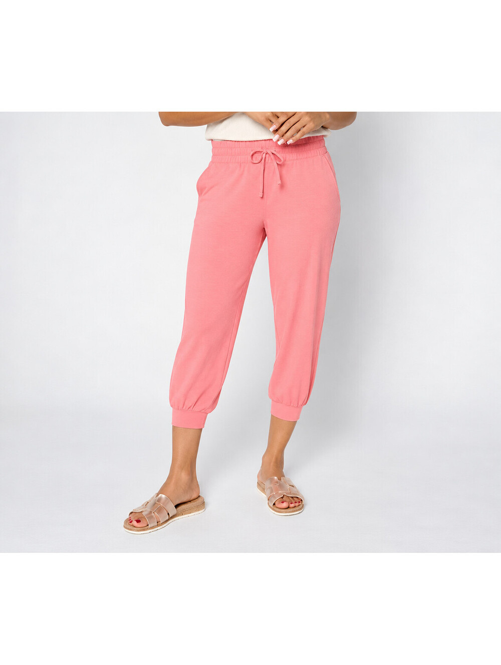 AnyBody Cropped All-Star Cozy Knit Jogger Pants Pink Blossom, Regular Medium